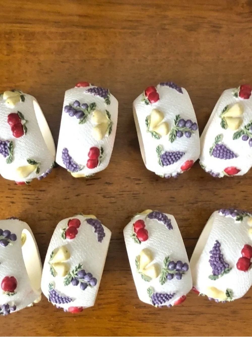 Pier 1 Imports Resin Fruit Motif Napkin Rings Textured Harvest Set of 8